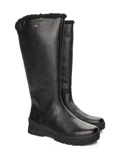 Сапоги черные с зернистой текстурой кожи